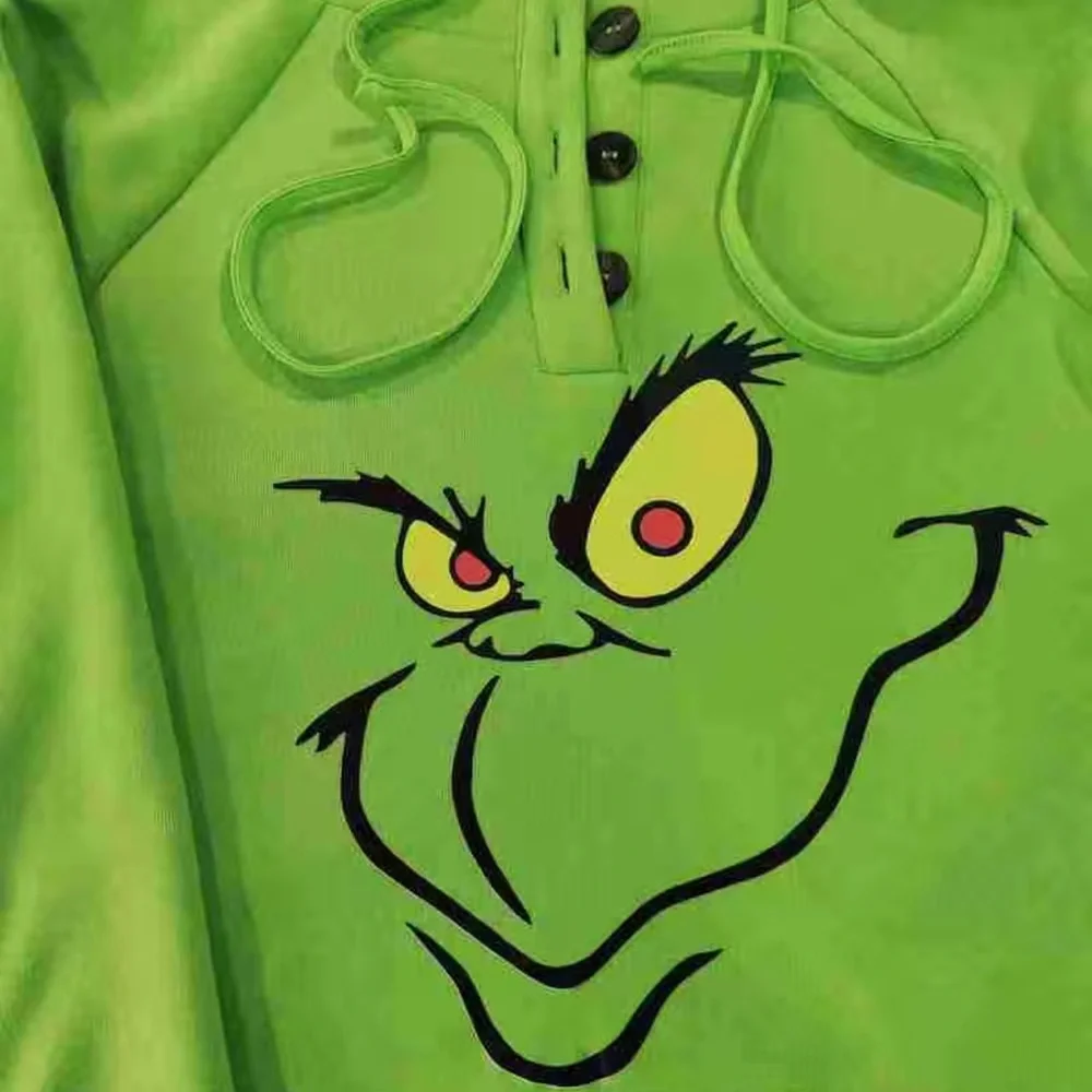 LAST 1 🎄 GREEN CHRISTMAS HOLIDAY GRINCH HOODED RAGLAN SWEATSHIRT Size Women’s M - Picture 4 of 8